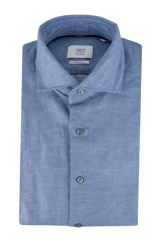 Eterna XS82 Modern Fit Linen Shirt Blue
