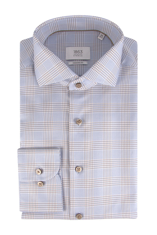 Eterna Modern Fit Check Shirt Blue