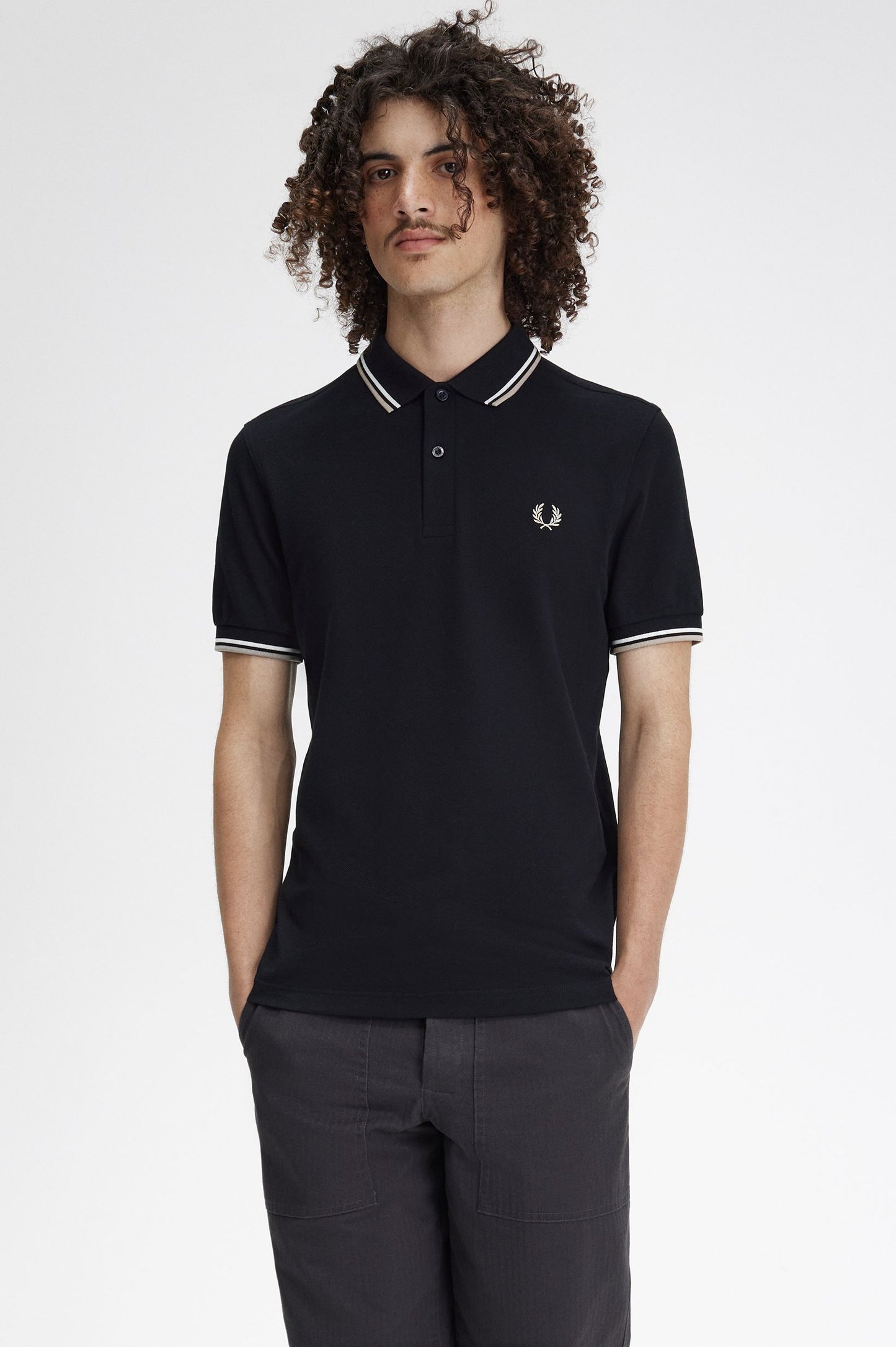 Fred Perry Twin Tipped Polo Shirt Blk/SnWhi/WrmGry