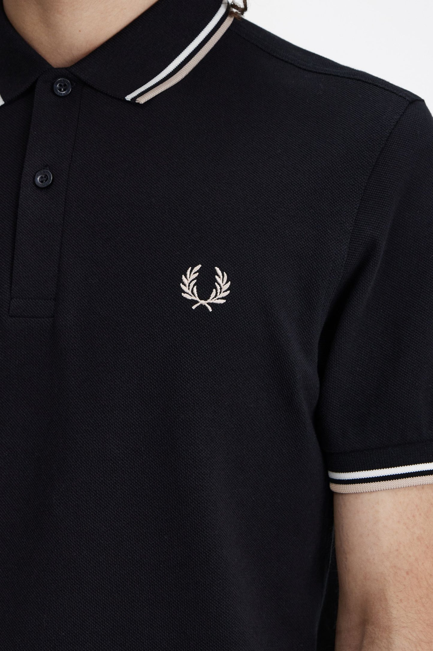 Fred Perry Twin Tipped Polo Shirt Blk/SnWhi/WrmGry