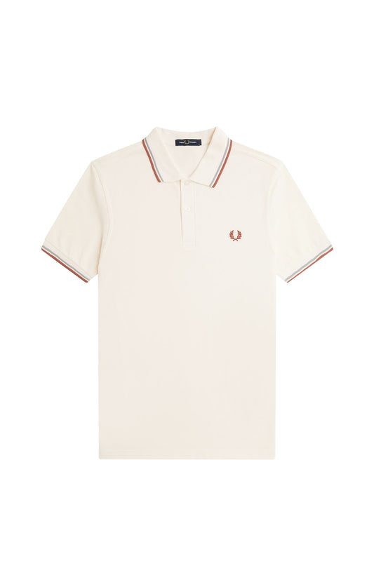 Fred Perry Twin Tipped Shirt Light Ecru/Silver Blue/Cinnamon