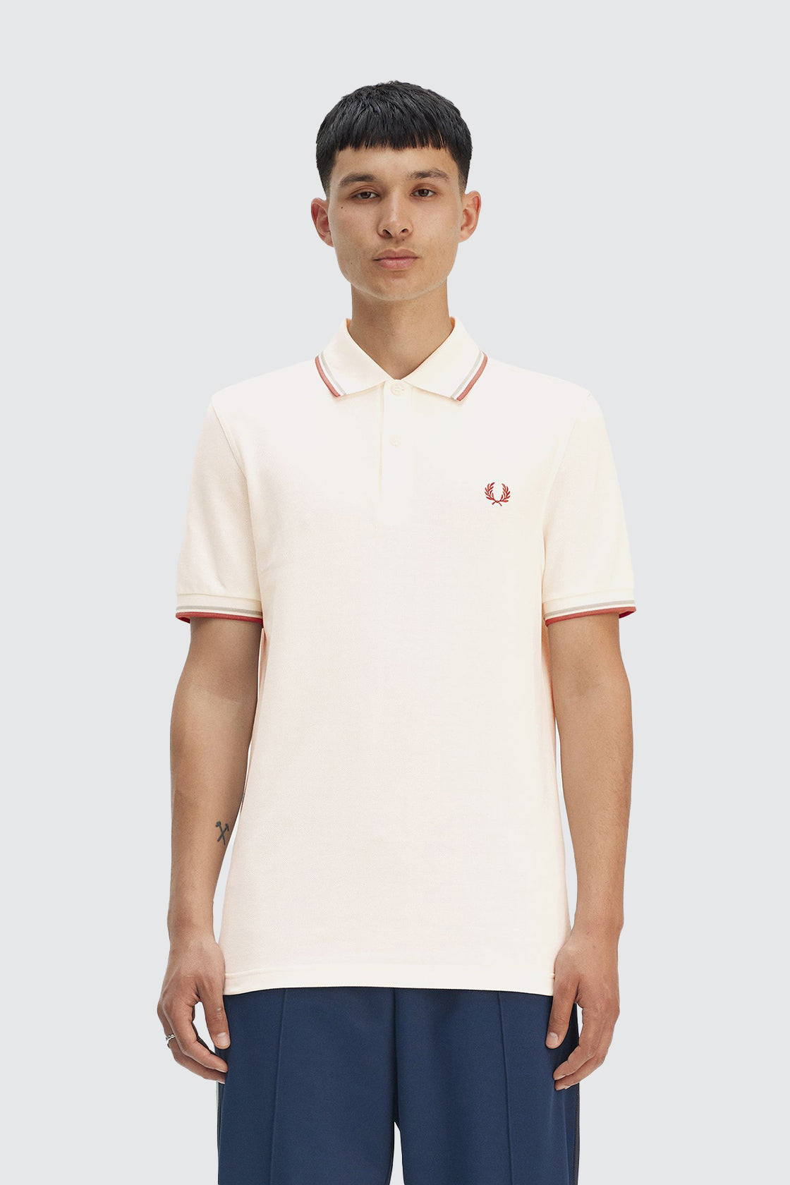 Fred Perry Twin Tipped Shirt Light Ecru/Silver Blue/Cinnamon
