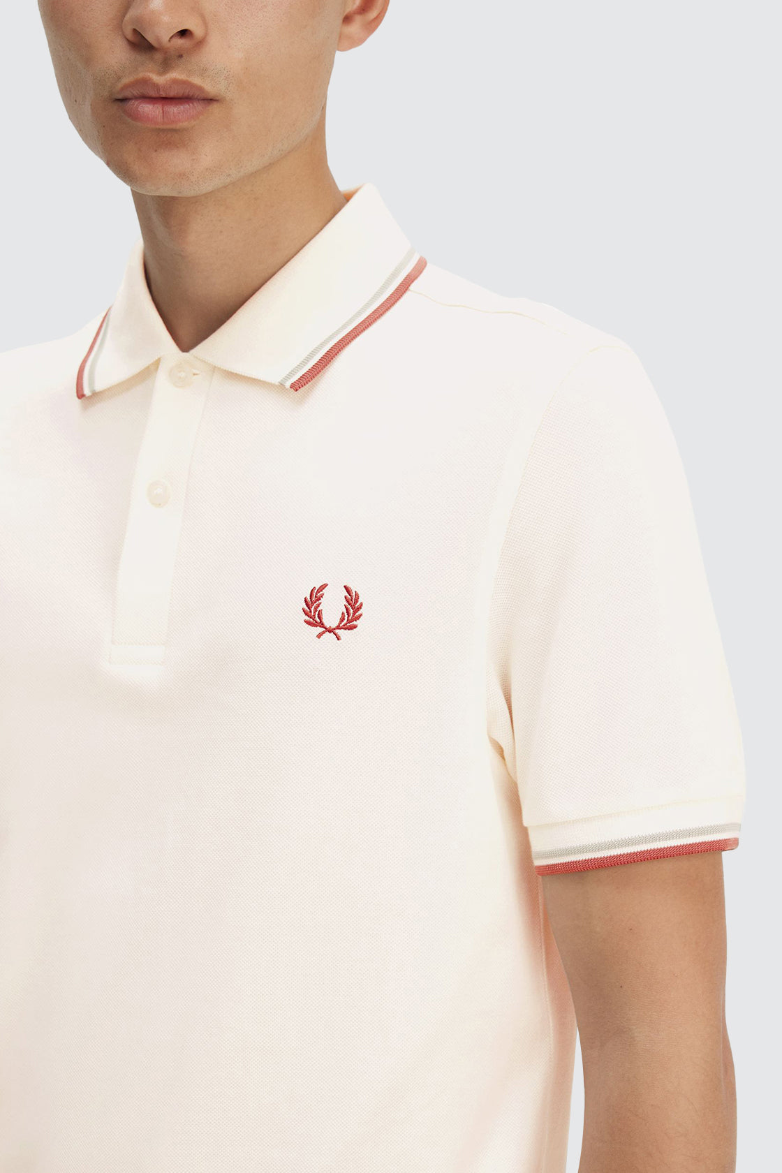 Fred Perry Twin Tipped Shirt Light Ecru/Silver Blue/Cinnamon
