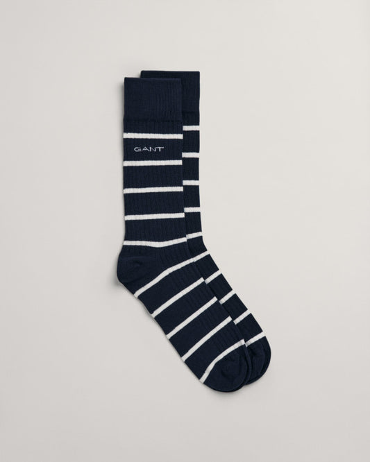 Gant Breton Stripe Rib Socks Evening Blue