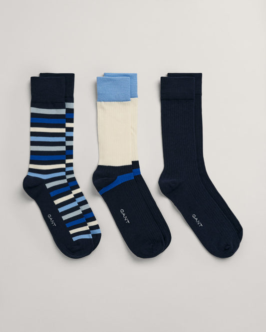 Gant Colour Block 3pk Socks Evening Blue