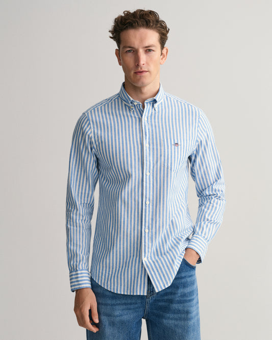 Gant Cotton/Linen Strp Reg LS Shirt Day Blue