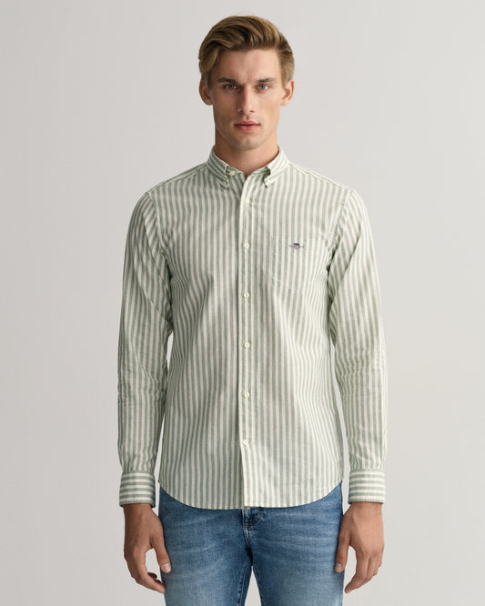 Gant Cotton/Linen Stripe Reg LS Shirt Kal. Green
