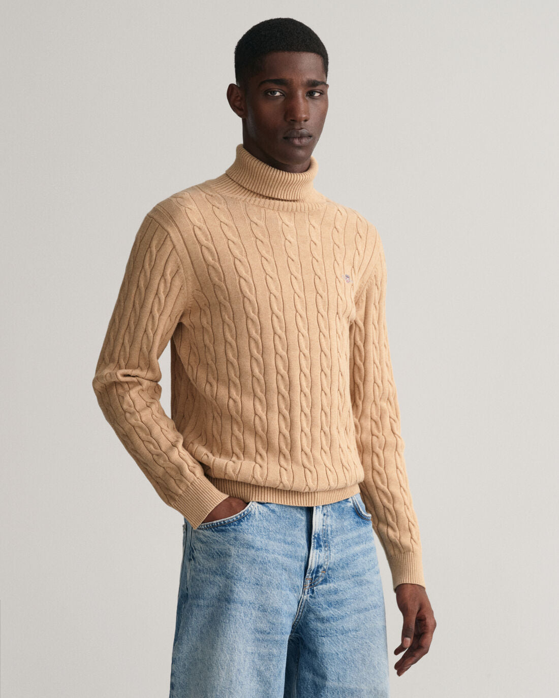 Gant Cotton Cable Turtle Neck Khaki Mel