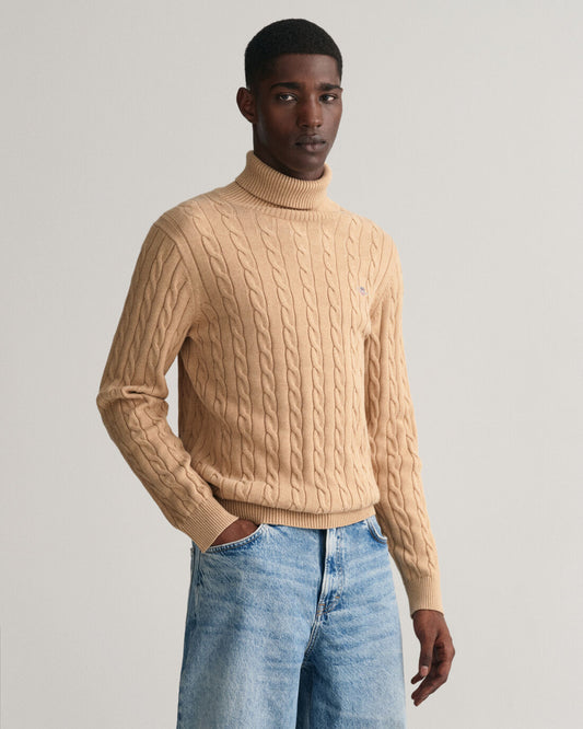 Gant Cotton Cable Turtle Neck Khaki Mel
