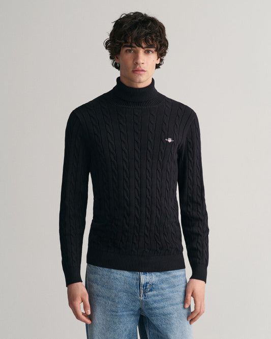 Gant Cotton Cable Turtle Neck Black