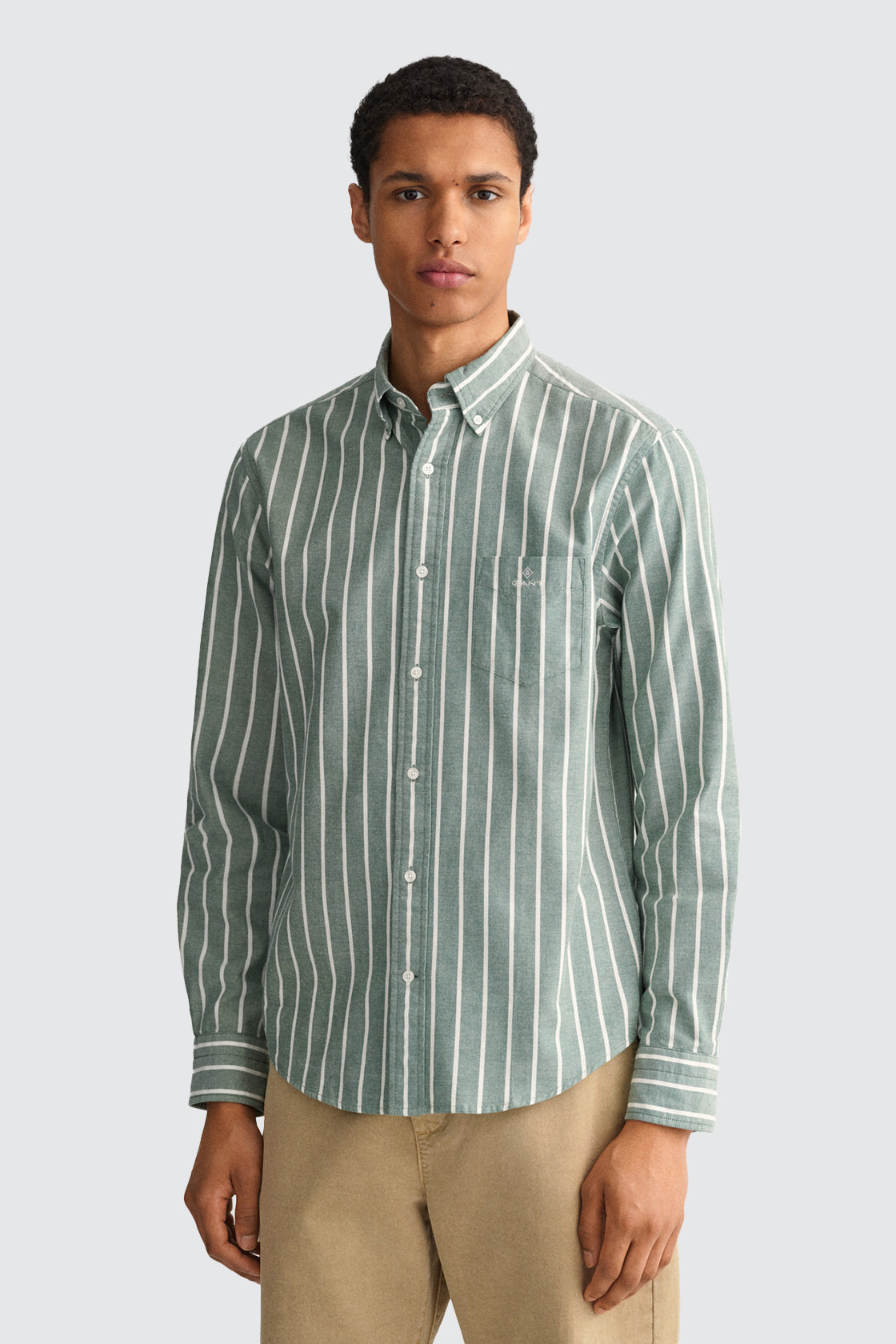 Gant D1 Reg Oxford Wide Strp Shirt Forest Green