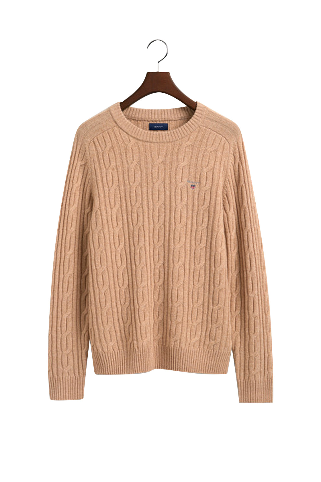 Gant D2 Lambswool Cable Crew Neck Knit Khaki