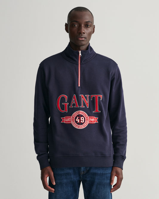 Gant Retro Crest Half Zip Sweater Evening Blue