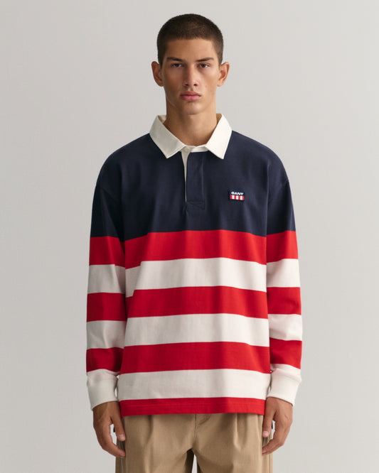 Gant Striped LS Rugger Evening Blue