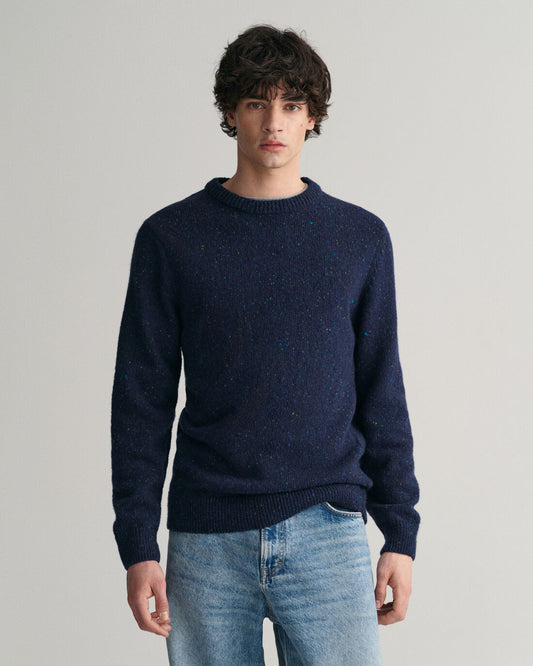 Gant Wool Neps Crew Neck Evening Blue