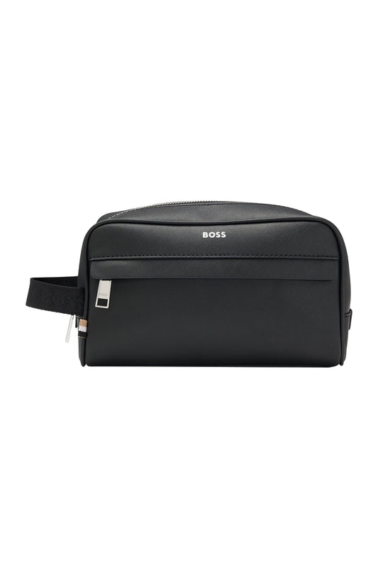 Hugo Boss Zair Large Leather Washbag Black