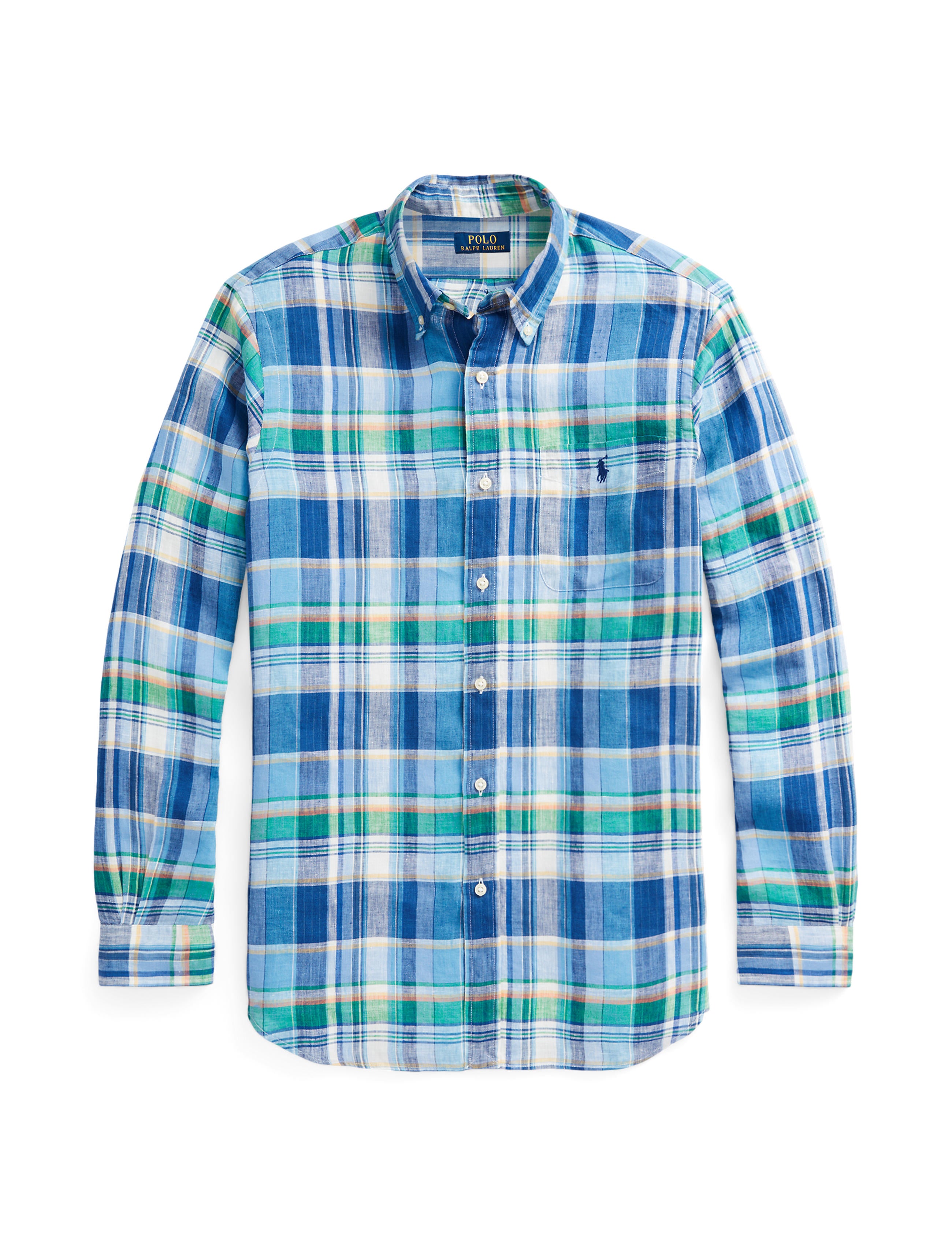 Polo Ralph Lauren Custom Plaid Linen Shirt Blue/Green – routleys