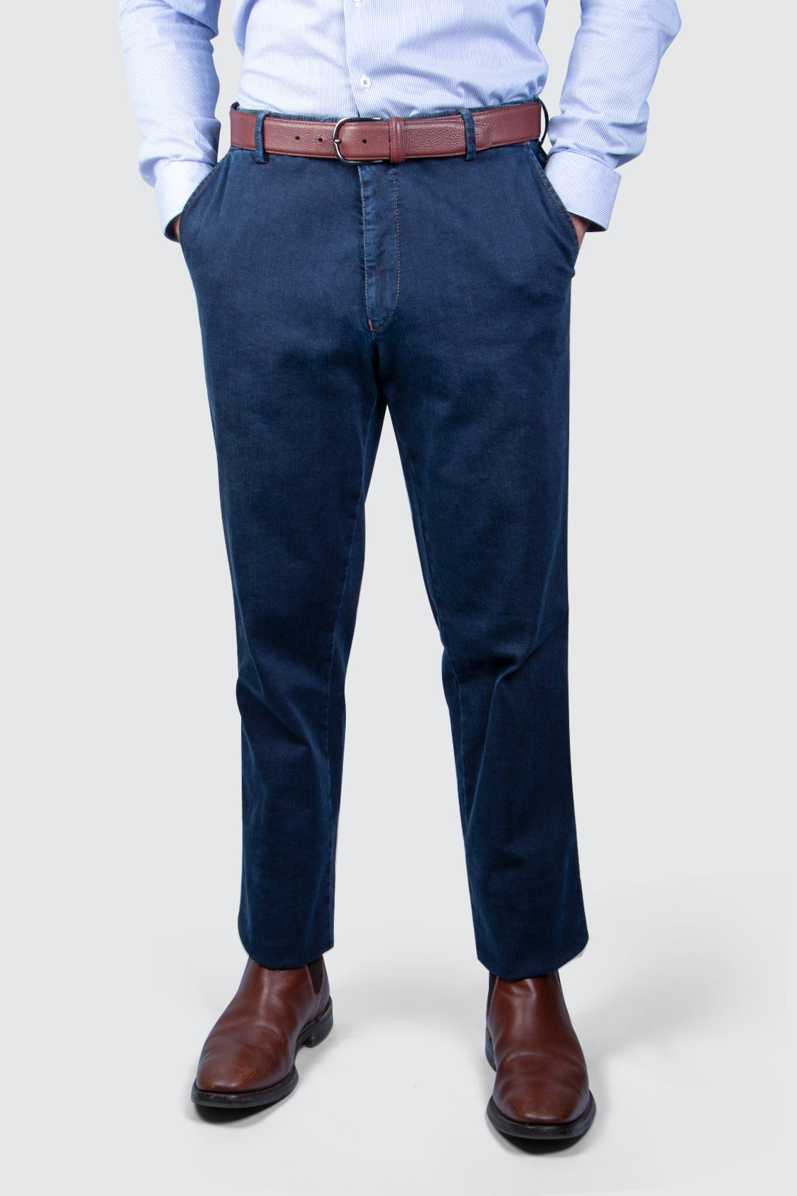 Meyer Oslo Twill Cotton Trouser 34L Denim Look