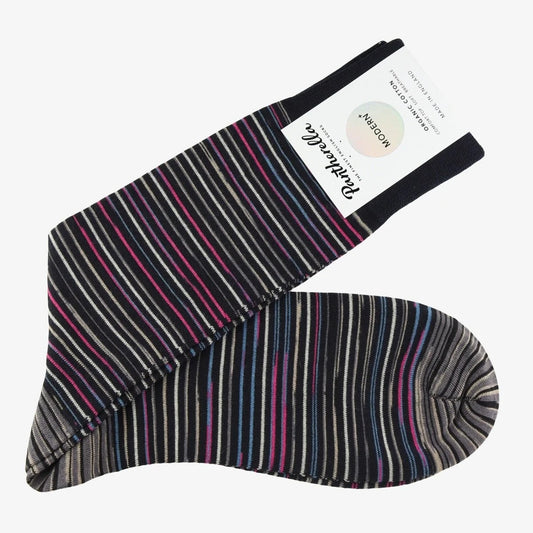 Pantherella Atolla Multi Stripe Sock Navy/Steel/Fuch