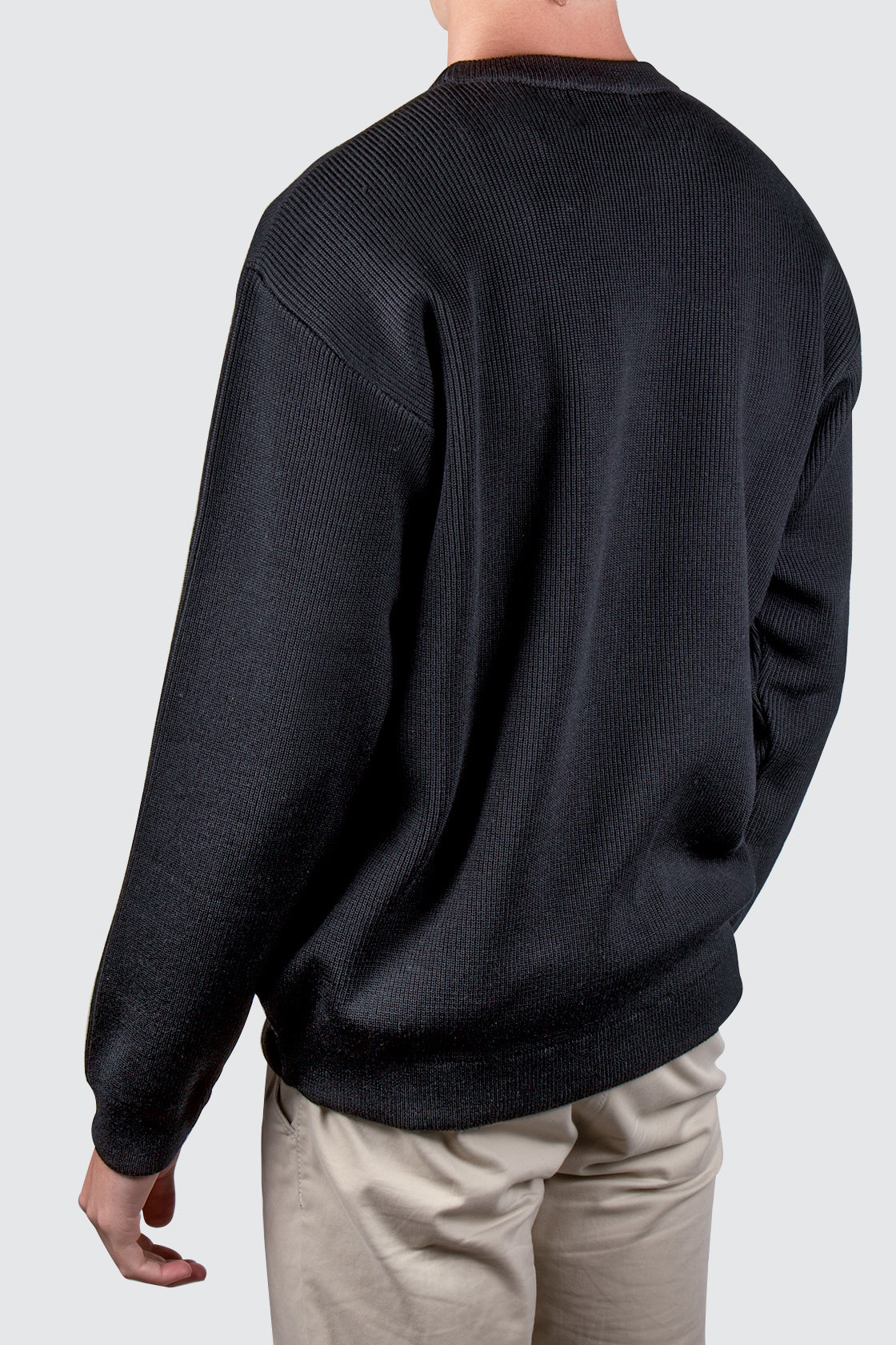 Routleys Fishermans Rib Crew Sweater Black