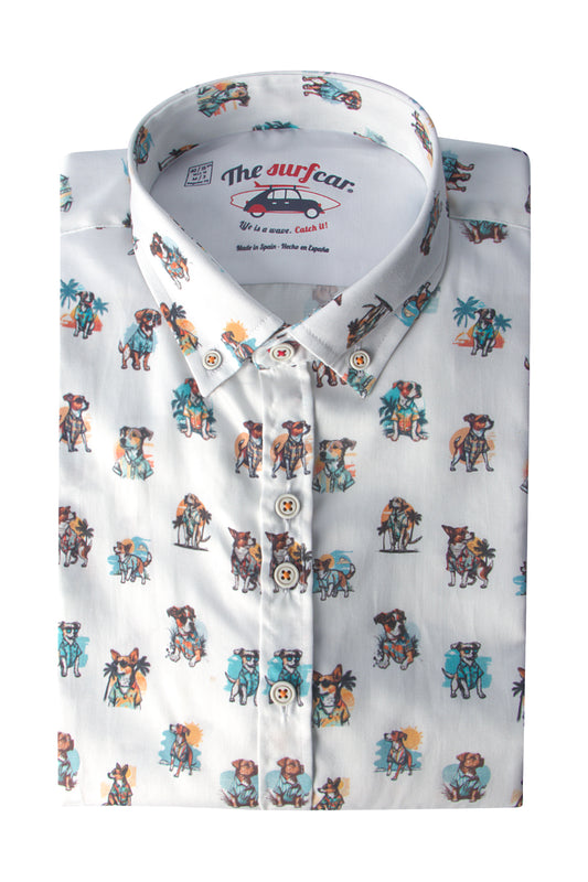 The Surf Car Faro Dog Print SS Shirt White