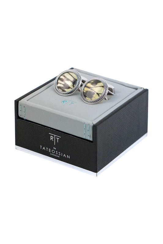 Tateossian Round Yellow Butterfly Wing Cufflinks