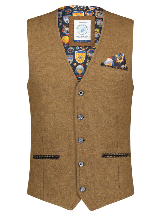 A Fish Named Fred Check Waistcoat Camel