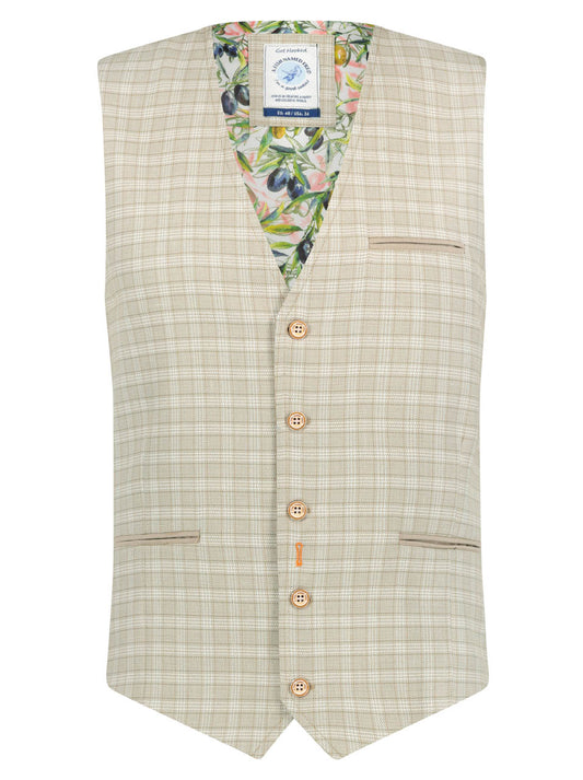 A Fish Named Fred Linen Waistcoat Sand Check