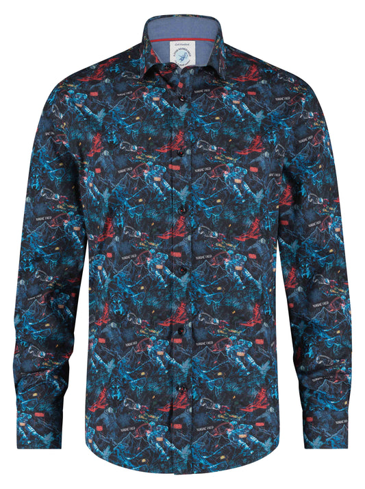 A Fish Named Fred Ski Map Shirt Navy
