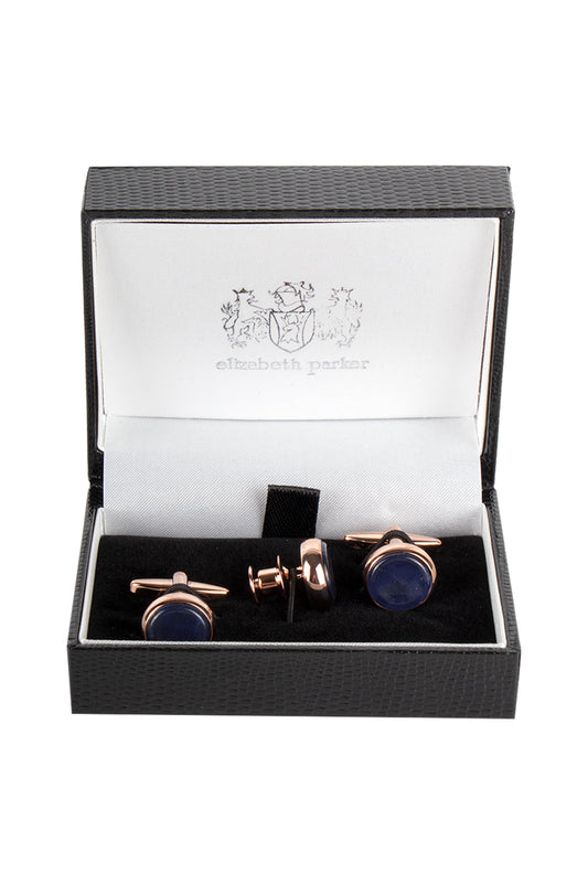 Elizabeth Parker Gold Onyx Cufflink & Lapel Set