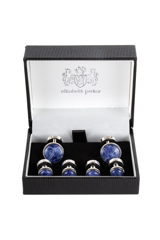 Elizabeth Parker Blue Aven/Silver Cufflink & Lapel Set 2908SET