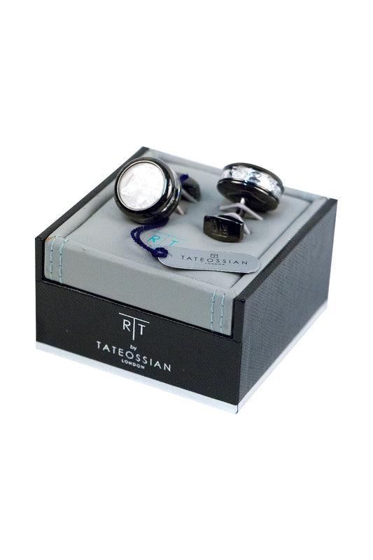 Tateossian Round Silver Leaf Cufflinks