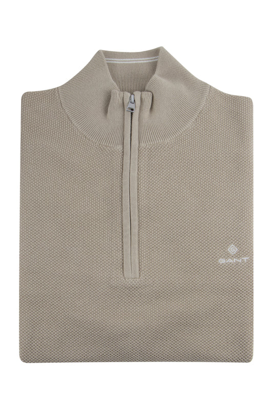 Gant Cotton Half Zip Pullover Dry Sand