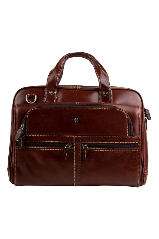 Jekyll & Hide Oxford 17" Multi Compartment Briefcase Tobacco