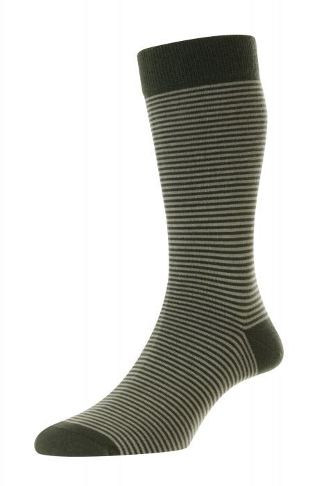 Pantherella Holst Egyptian Cotton Socks Dark Olive Strpe