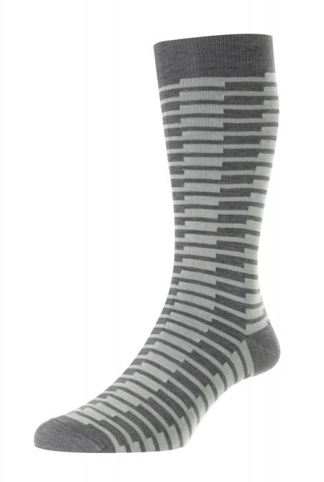 Pantherella Trow Cotton Blocks Socks Mid Grey Mix