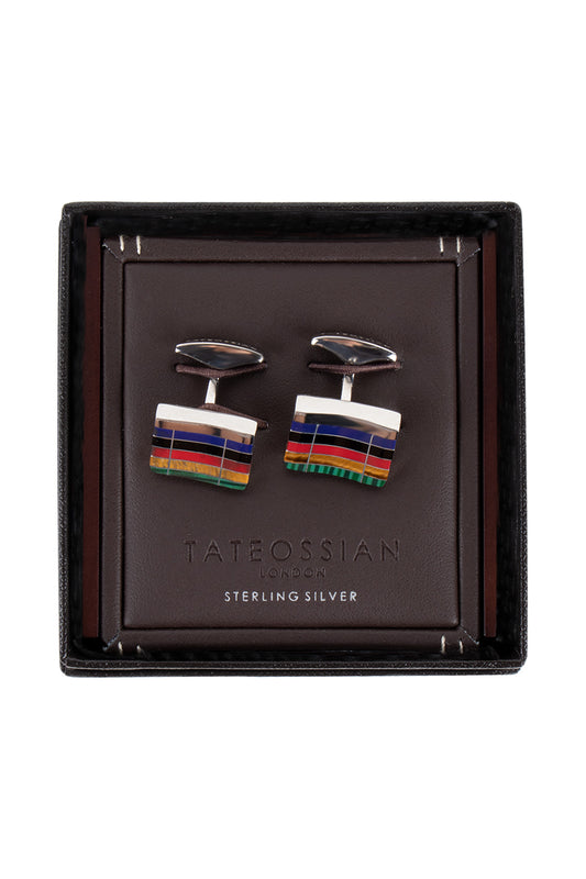 Tateossian Silver Semi Precious Bamboo Mosaic Cufflinks