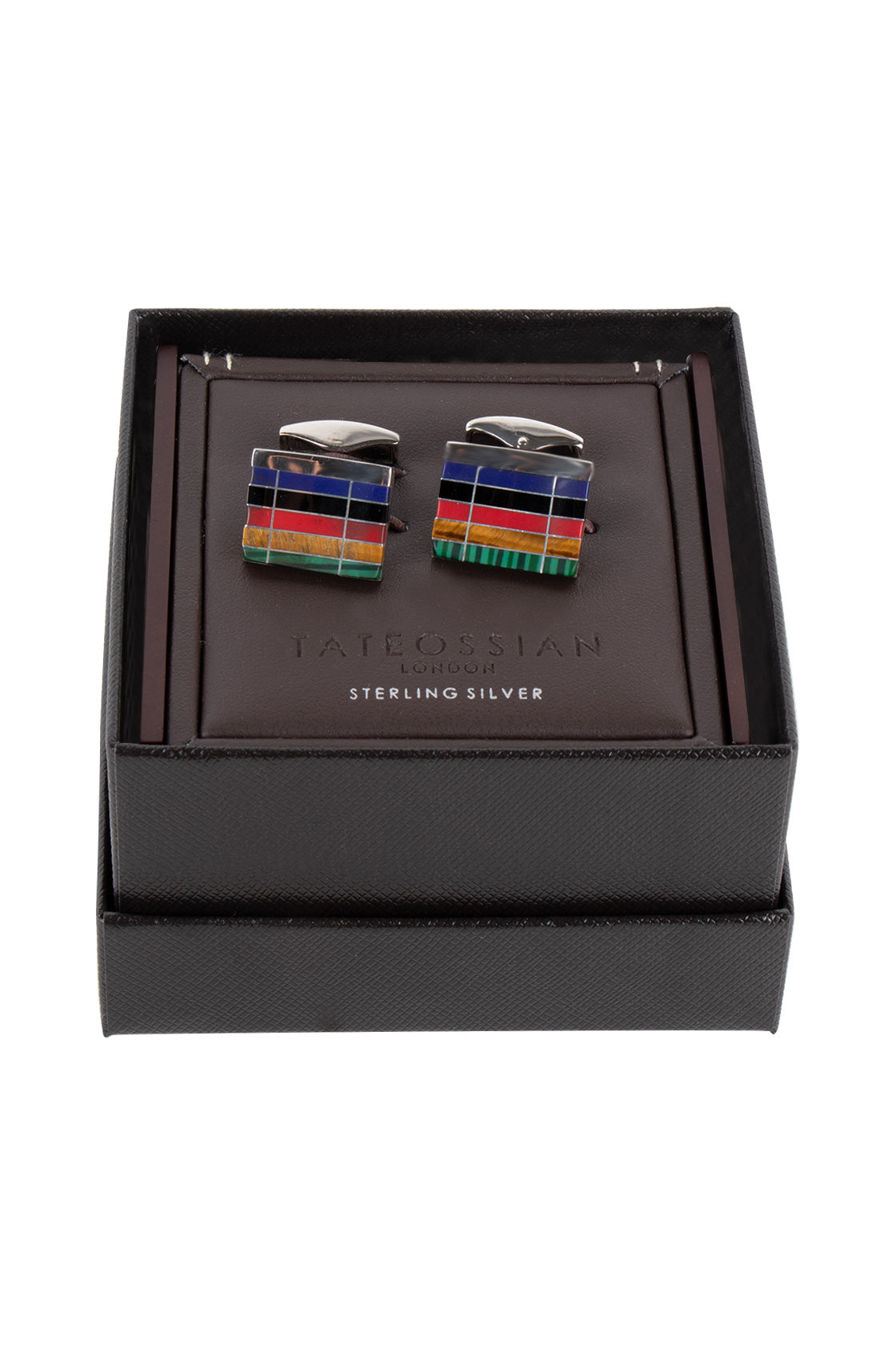 Tateossian Silver Semi Precious Bamboo Mosaic Cufflinks