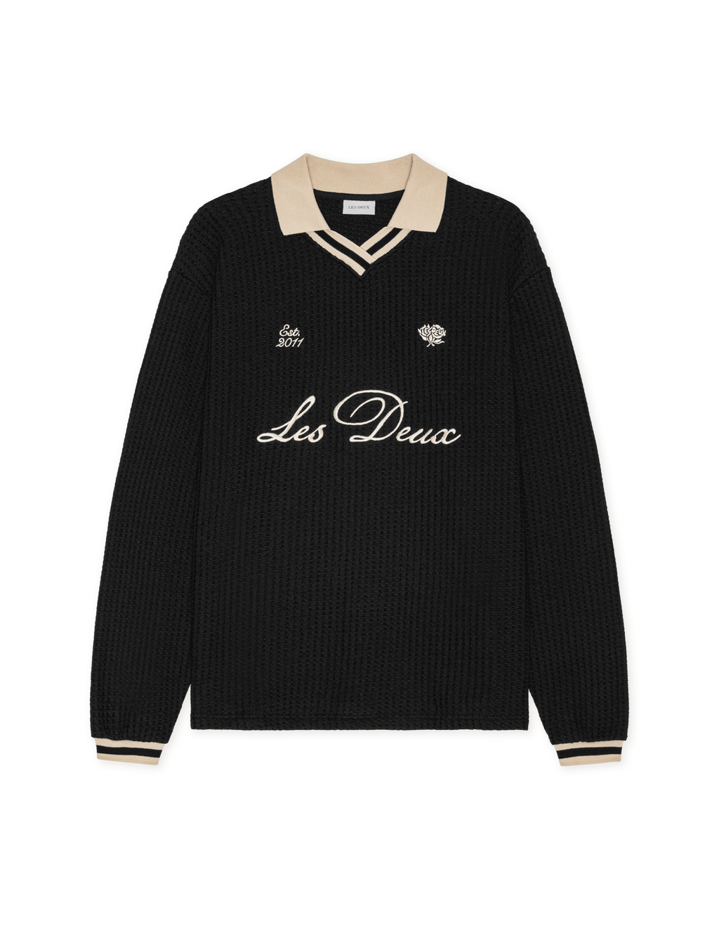 Les Deux Waffle LS Football Jersey Black