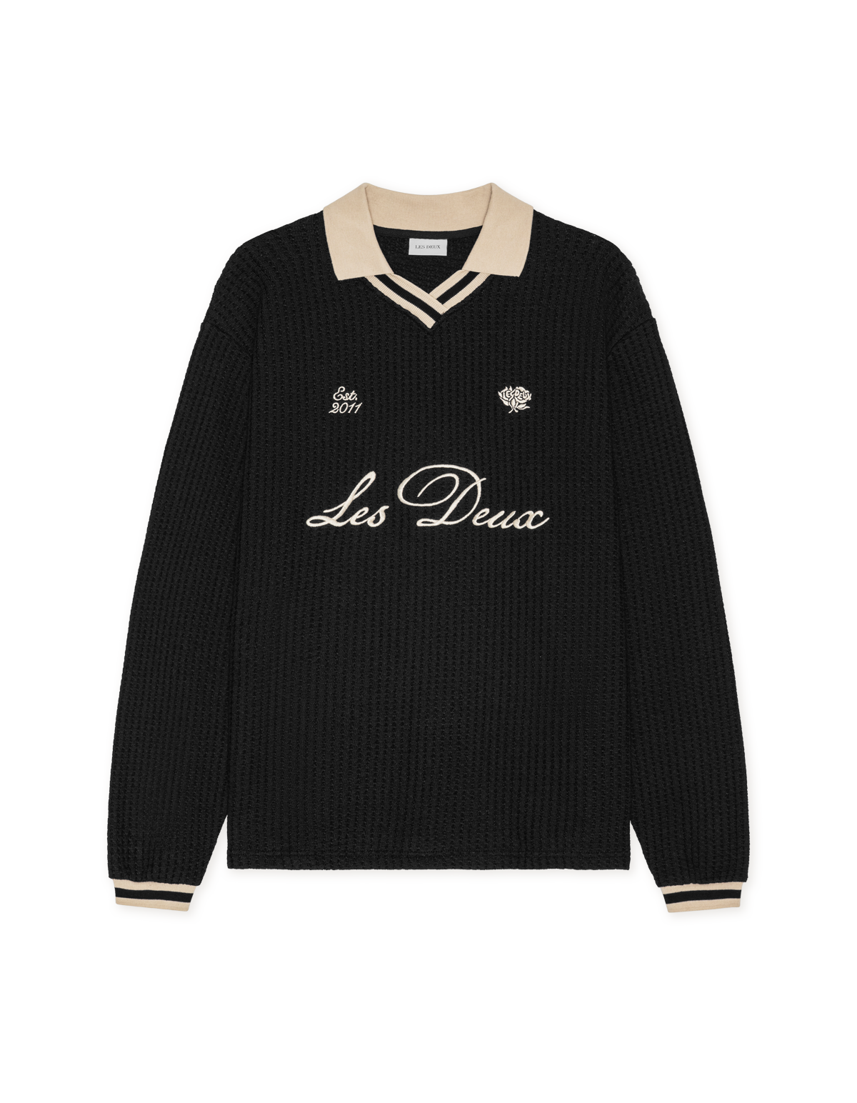 Les Deux Waffle LS Football Jersey Black
