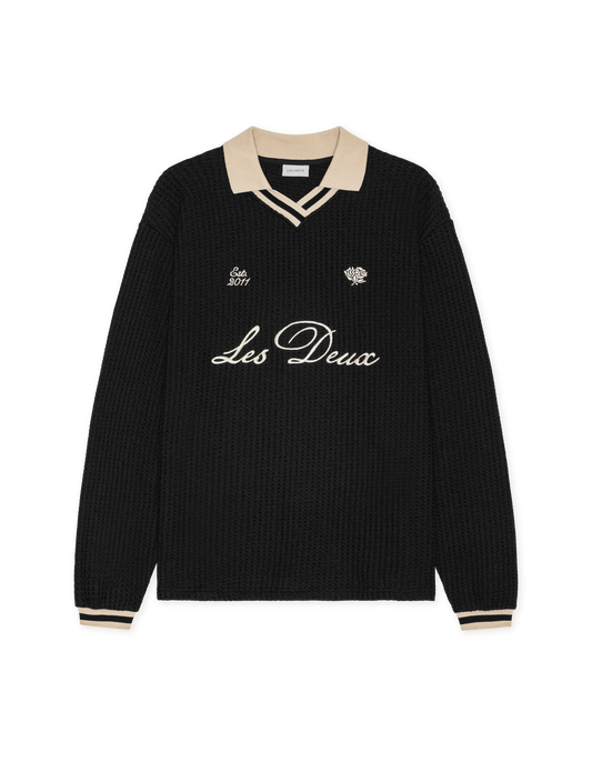 Les Deux Waffle LS Football Jersey Black