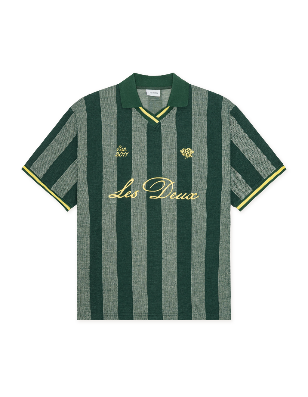 Les Deux Stripe Jacquard Football Jersey Pine Green