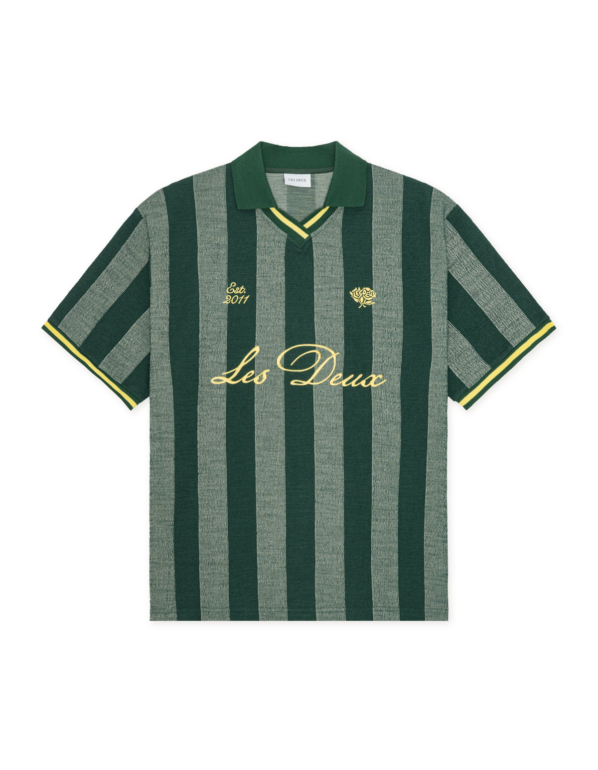 Les Deux Stripe Jacquard Football Jersey Pine Green