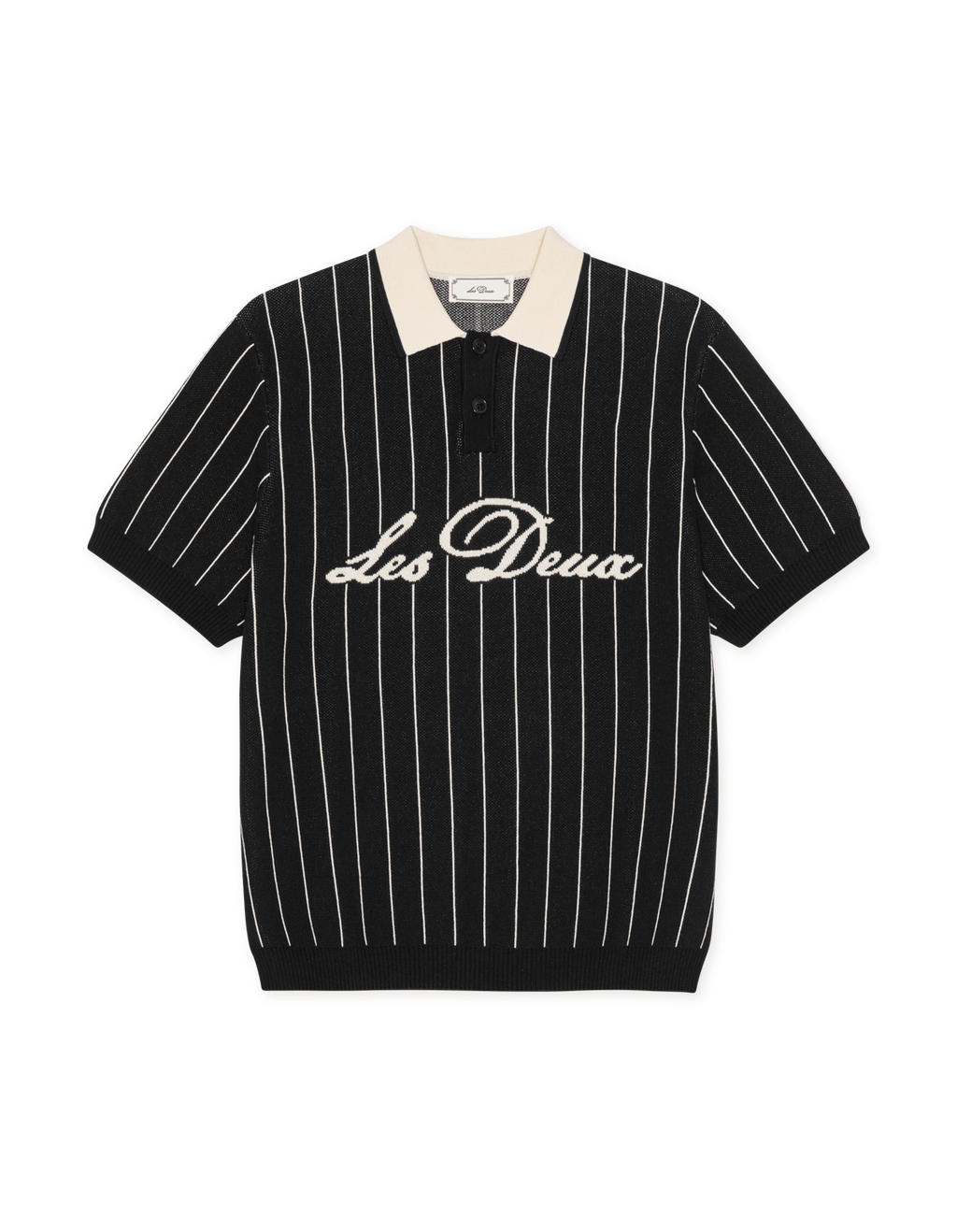 Les Deux Pinstripe Knitted Polo Black