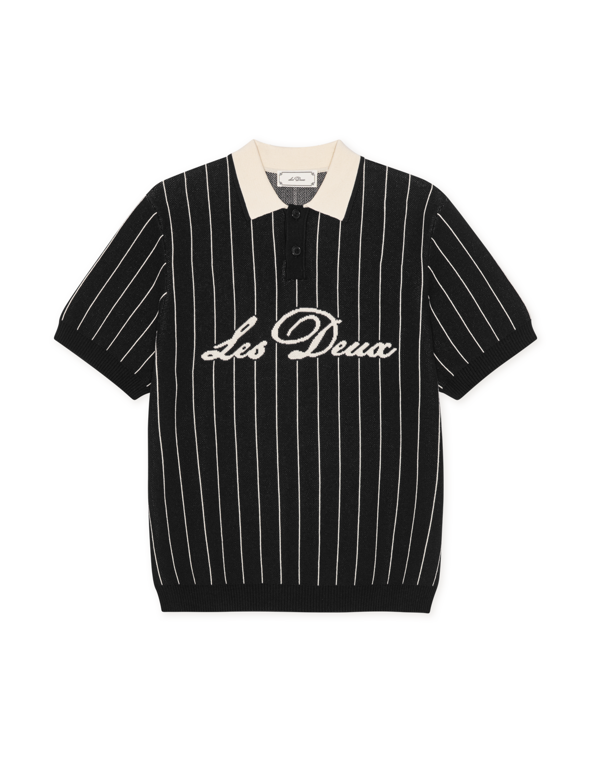 Les Deux Pinstripe Knitted Polo Black