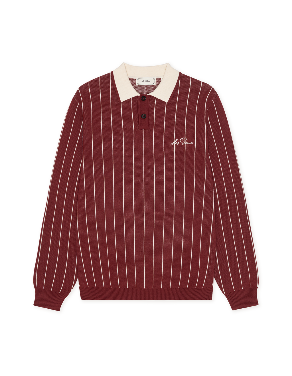 Les Deux Signature Knitted LS Polo Chocolate Truffle Red