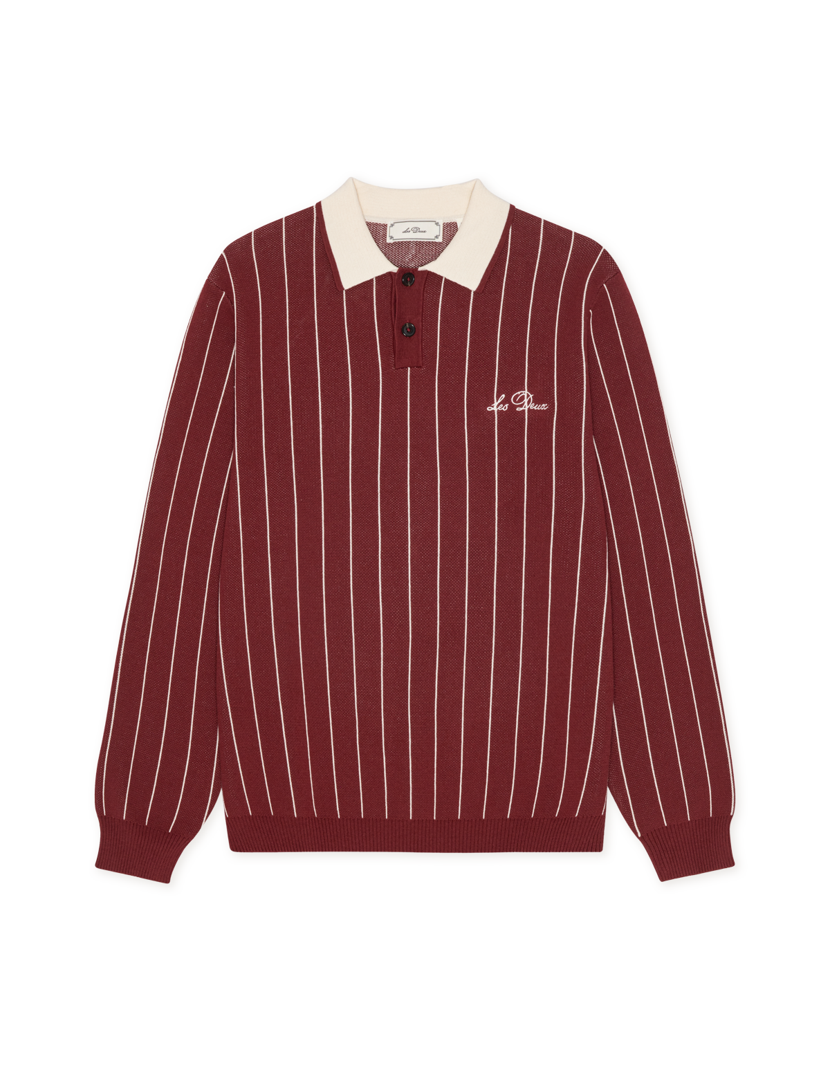 Les Deux Signature Knitted LS Polo Chocolate Truffle Red