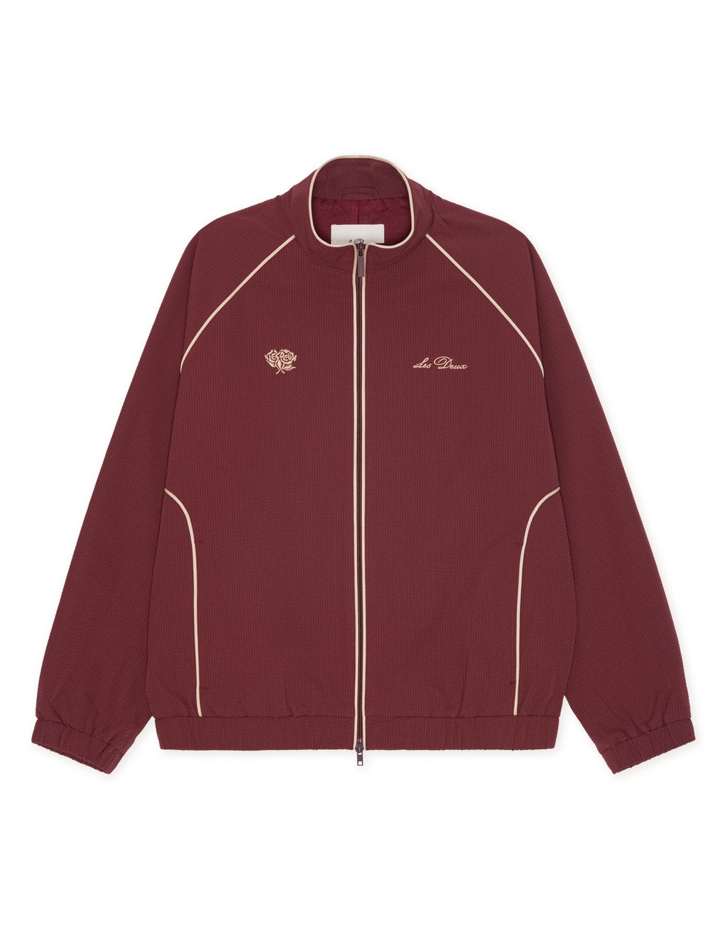 Les Deux Seersucker Track Jacket Chocolate Truffle Red