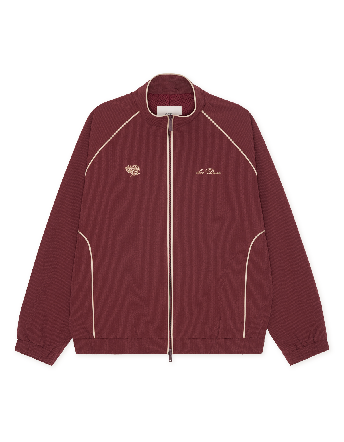 Les Deux Seersucker Track Jacket Chocolate Truffle Red