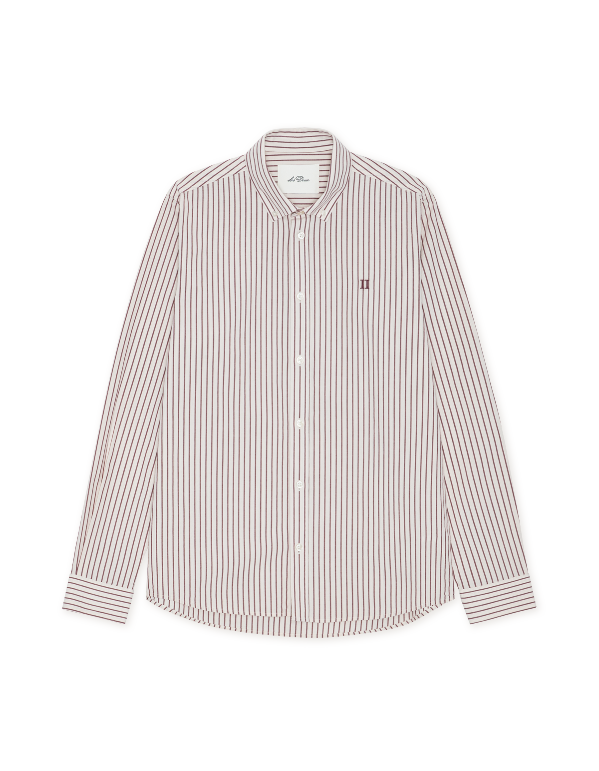 Les Deux Light Oxford Striped LS Shirt Chocolate Truffle Red